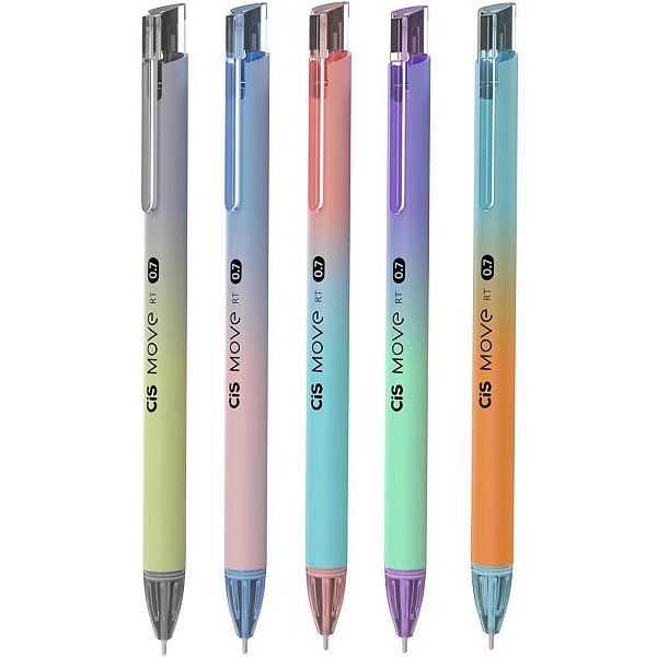 Caneta esferografica retratil cis move 0.7mm 5 cores (s) - sertic (dp.c/24)