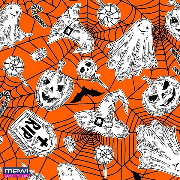 Tnt estampado 1,40m 40g halloween fundo laranja - mewi (rl-25mts)