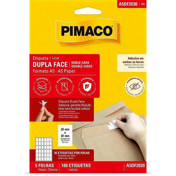 Etiqueta a5 dupla face 20x30mm 5fls - pimaco (ct.c/180)