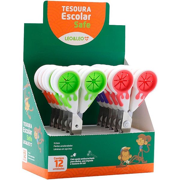 Tesoura escolar safe 13,5cm anti queda - leonora (dp.c/12)