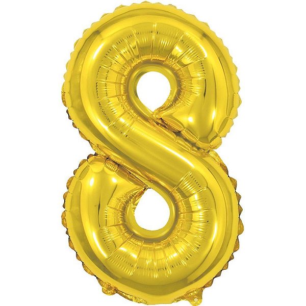Balao metalizado numero 8 dourado 40cm. - make+ (unidade)