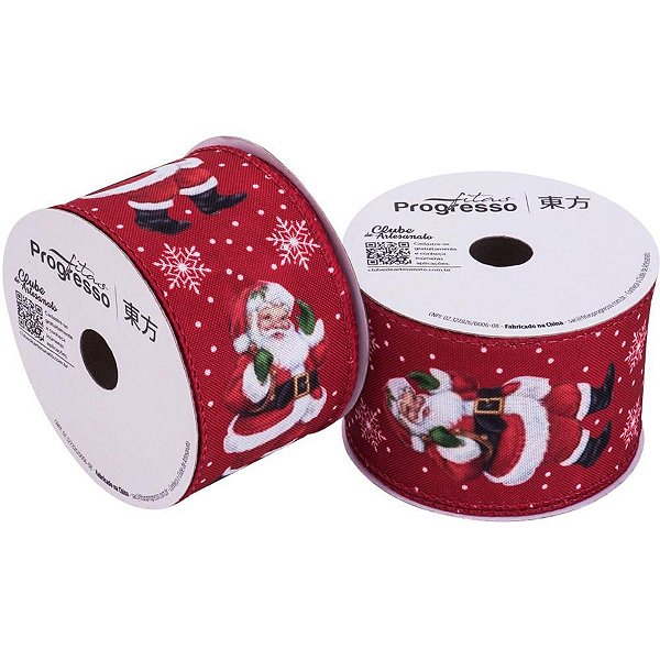 Fita aramada natal 63mmx10m papai noel vermelho - fitas progresso (unidade)