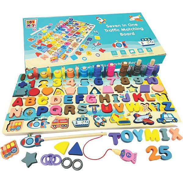 Brinquedo pedagogico madeira montessori 7x1 135 pecas - toy mix (unidade)