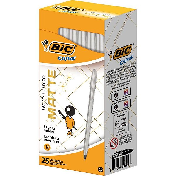 Caneta esferografica cristal mate prata - bic (cx.c/25)