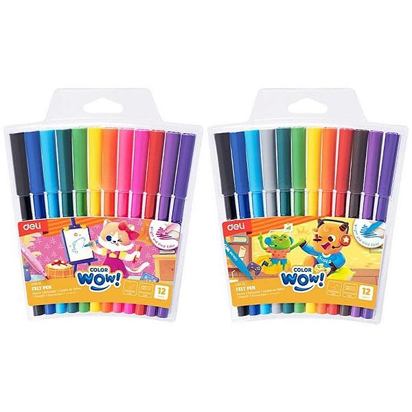 Caneta hidrografica color wow lavavel 12 cores - deli (estojo)