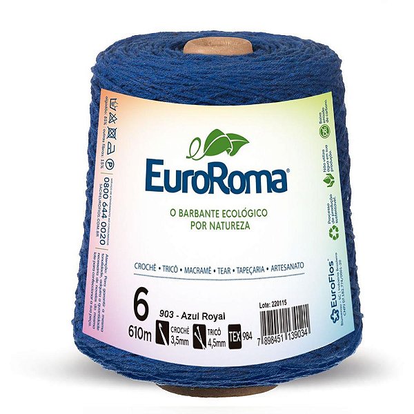Barbante colorido 600g 4/6 fios 610m azul royal - euroroma (unidade)