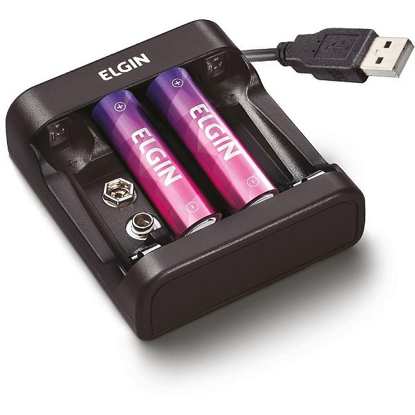 Carregador de bateria usb p/2bater.9v/pilhas 1500mah - elgin (blister)