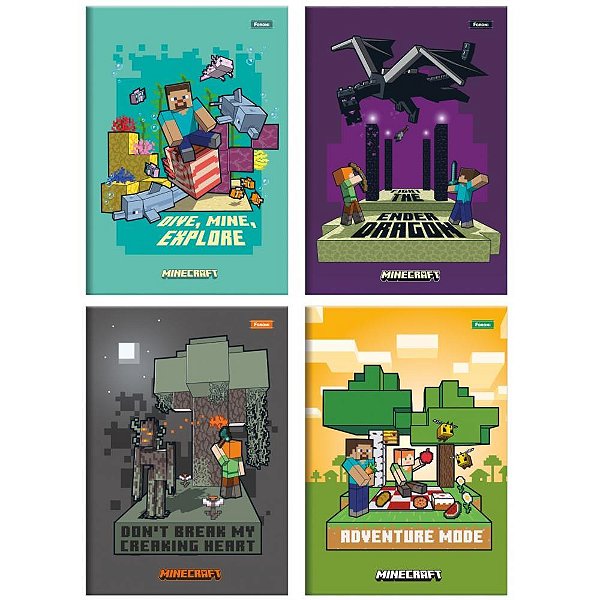 Caderno brochura 1/4 capa dura minecraft 80f - foroni (pct.c/05)