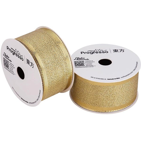 Fita metalizada 38mm 10m. ouro aramada - fitas progresso (unidade)