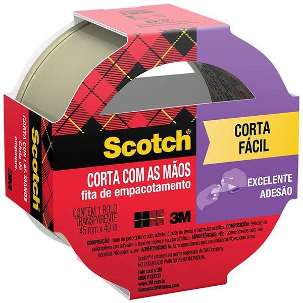 Fita para empacotamento scotch corta facil 45mmx40m tr - 3m (unidade)