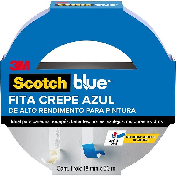 Fita crepe blue tape 2090 18mmx50m - 3m (rolo)