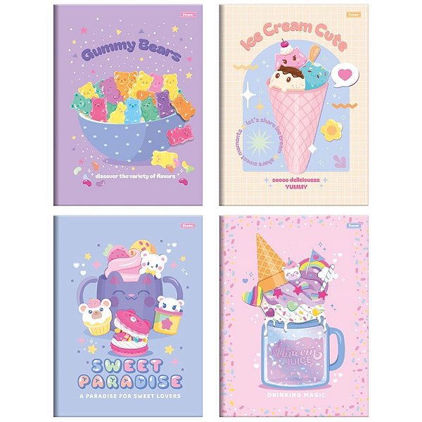 Caderno brochurao capa dura sugar rush 80fls. - foroni (pct.c/05)
