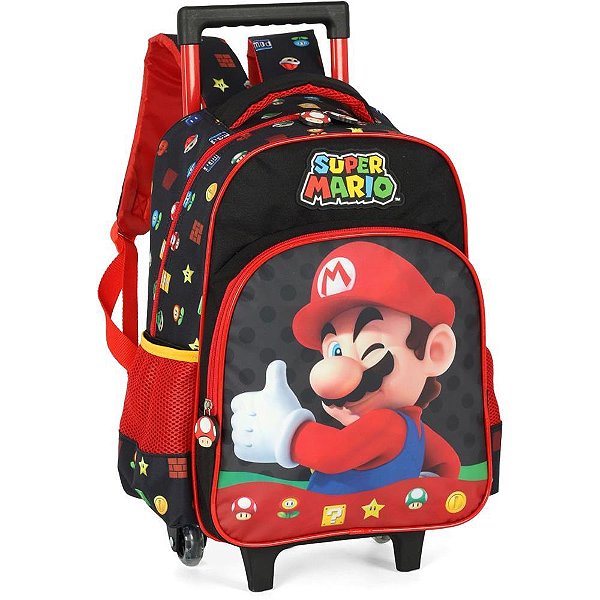 Mochila infantil com rodinha super mario bros g preta - luxcel (unidade)