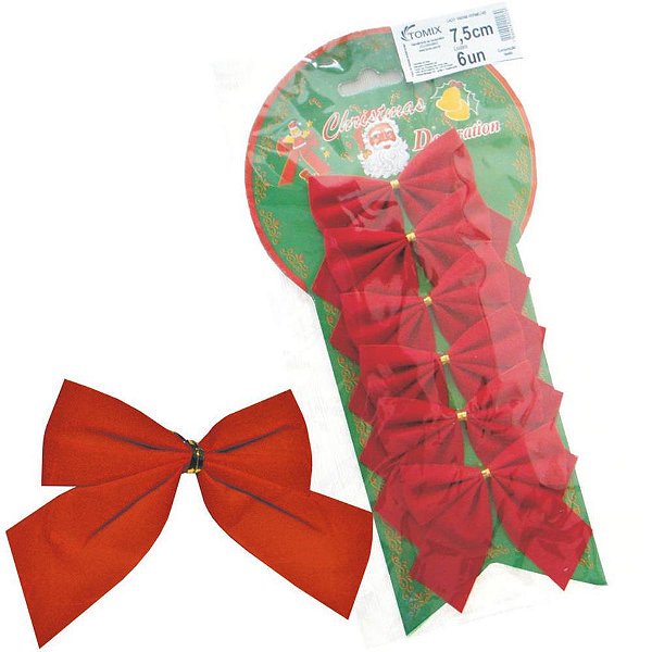 Artigo para decoracao natal laco 7,5cm camurca vermelho - v.m.p. (pct.c/06)