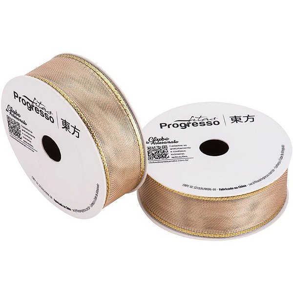 Fita metalizada 25mm 10m. ouro aramada - fitas progresso (unidade)