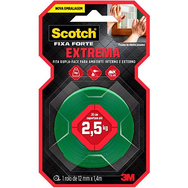 Fita fixa forte scotch extrema 12x1,4 ate 2,5k - 3m (blister)