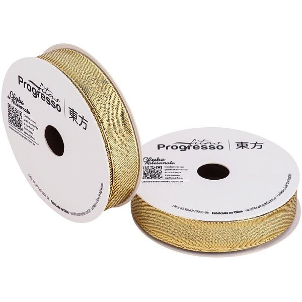 Fita metalizada 15mm 10m. ouro aramada - fitas progresso (unidade)