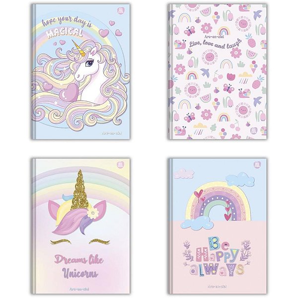 Caderno brochura 1/4 capa dura arc-en-ciel 80f - animativa (pct.c/05)