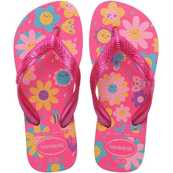 Chinelo havaianas infantil kids flores 27/8 rosa flux - havaianas (par)