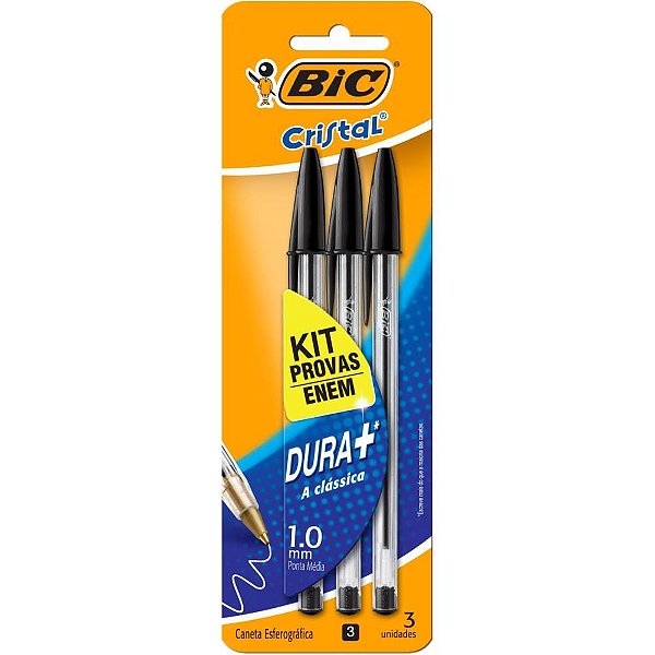 Caneta esferografica cristal preta corpo transp. - bic (bl.c/03)