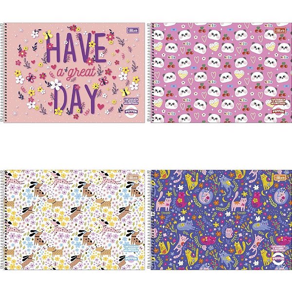 Caderno desenho milimetrado espiral pepper 80fls feminino - tilibra (pct.c/04)