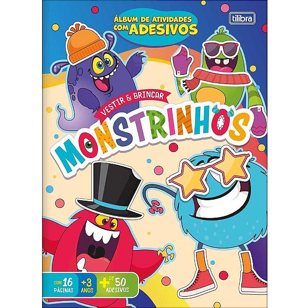 Livro com adesivos vestir e brincar monstrinhos 1 - tilibra (pct.c/10)