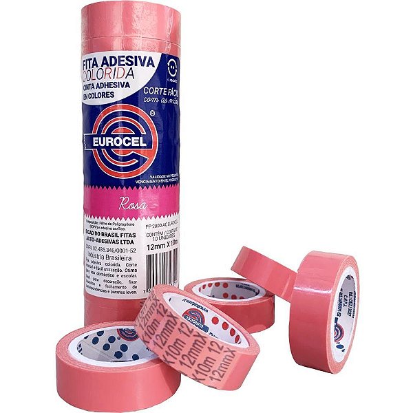 Fita adesiva pp 2000 12mmx10m rosa - eurocel (pct.c/10)