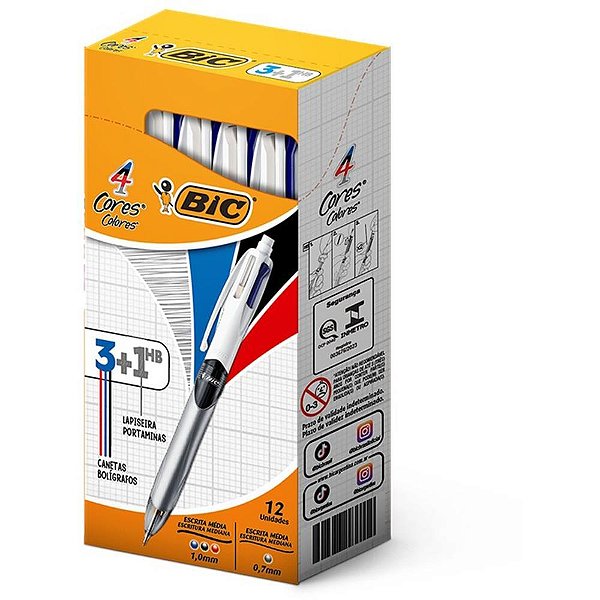 Caneta esferografica 4 cores + lapiseira 0.7 mm - bic (cx.c/12)