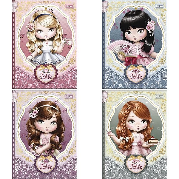 Caderno 01x1 cp.dura colegial jolie 80fls decorado cost 176x - tilibra (pct.c/04)