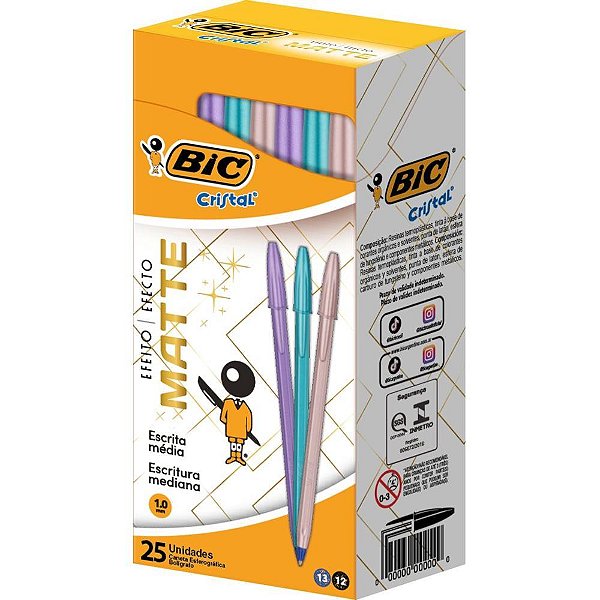 Caneta esferografica cristal mate sortidas - bic (cx.c/25)
