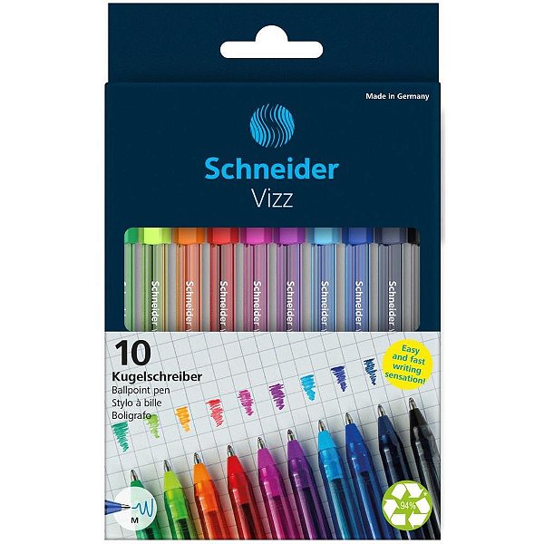 Caneta esferografica vizz media schneider 10 cores - compactor (estojo)