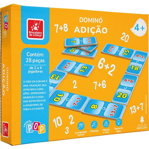 Domino adicao+ em madeira 28pcs - brinc. de crianca (unidade)