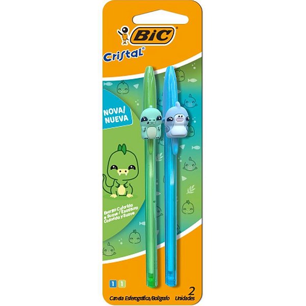 Caneta esferografica cristal fashion bichinho az/vd - bic (bl.c/02)