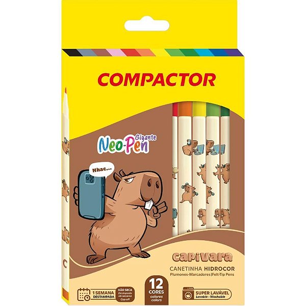 Caneta hidrografica neo-pen gigante capivara 12cor - compactor (pct.c/05)