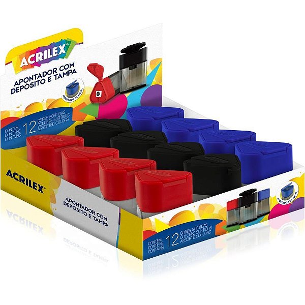 Apontador com deposito fume tampa triangular (sortido) - acrilex (dp.c/12)