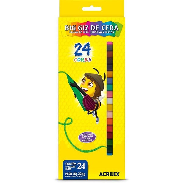 Giz de cera jumbo 24 cores big giz 224g - acrilex (cx.c/06)