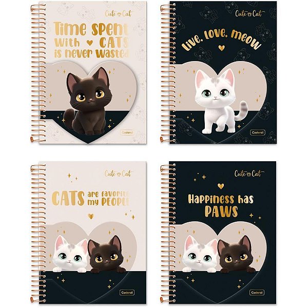 Caderno 01x1 cp.dura colegial cute cat c/bloco coracao 80f(s - cadersil (unidade)