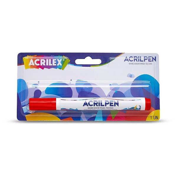Caneta para tecido vermelho fogo acrilpen blister - acrilex (cx.c/06)