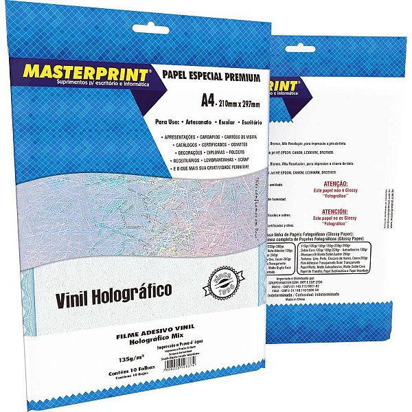 Filme adesivo inkjet a4 135g holografico mix - masterprint (pct.c/10)