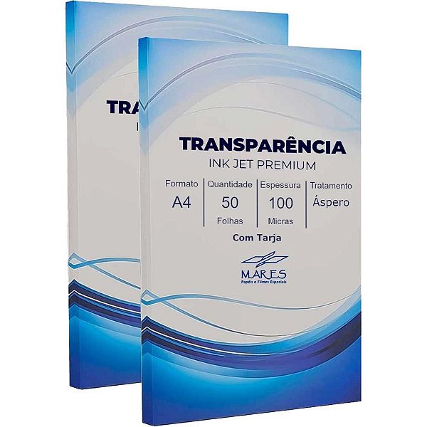 Transparencia inkjet a4 c/tarja trat.aspero 100micr - mares (cx.c/50)