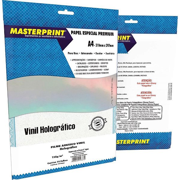 Filme adesivo inkjet a4 135g holografico - masterprint (pct.c/10)