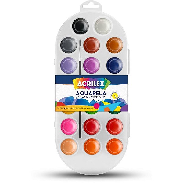 Aquarela escolar 20 cores + pincel - acrilex (estojo)