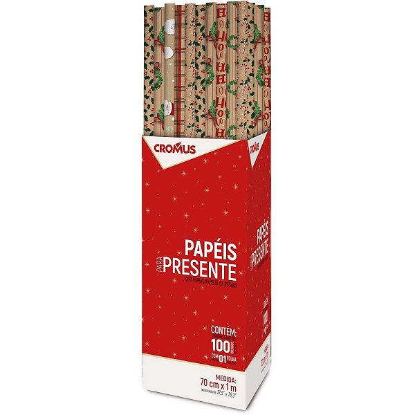 Papel presente natal kraft noelito 6modelo 70x100cm - cromus (dp.c/100)