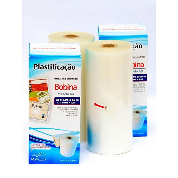 Plastico para plastificacao pouch film rolo 34x0,05x60m - mares (rolo)