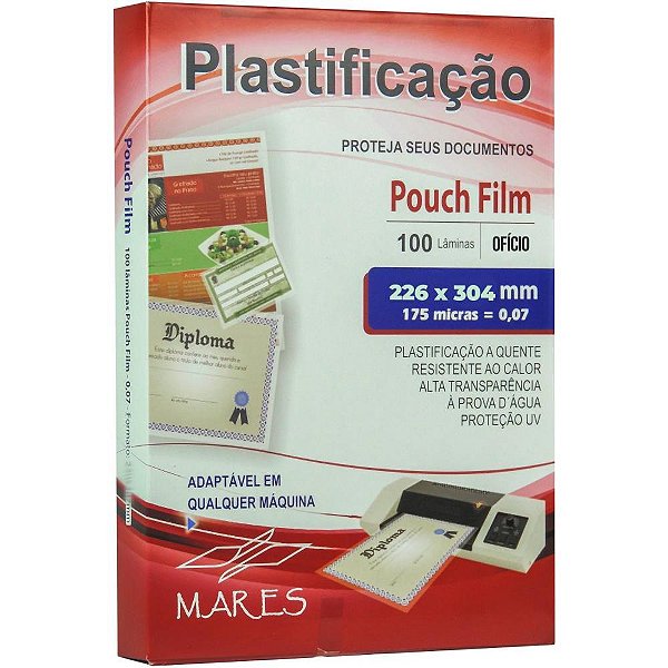 Plastico para plastificacao pouch film oficio 226x340 0,07 - mares (conj/100)