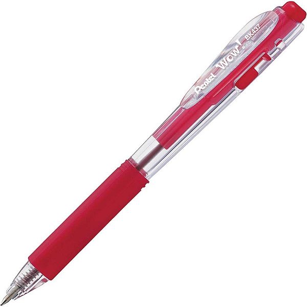 Caneta esferografica retratil wow 0,7mm vermelha - pentel (cx.c/12)