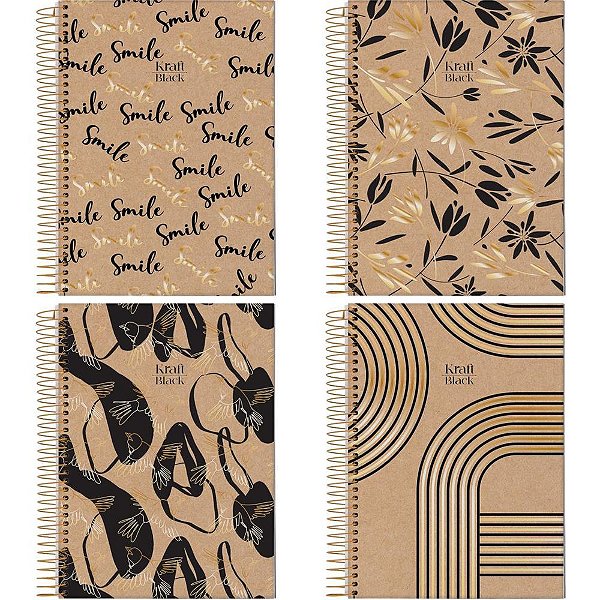 Caderno 10x1 capa dura kraft black 160fls. i.a - jandaia (pct.c/04)