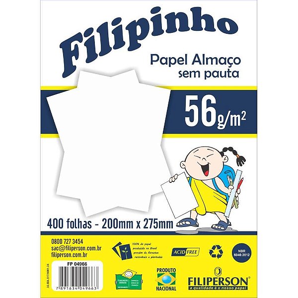 Papel almaco sem pauta e margem 200x275mm 5 - filiperson (pct.c/400)