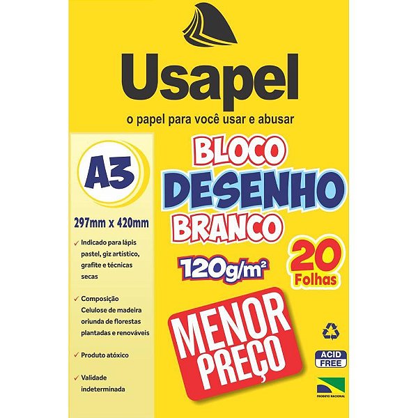 Bloco tecnico sem margem usapel desenho a3 120g 20fls - filiperson (pct.c/05)