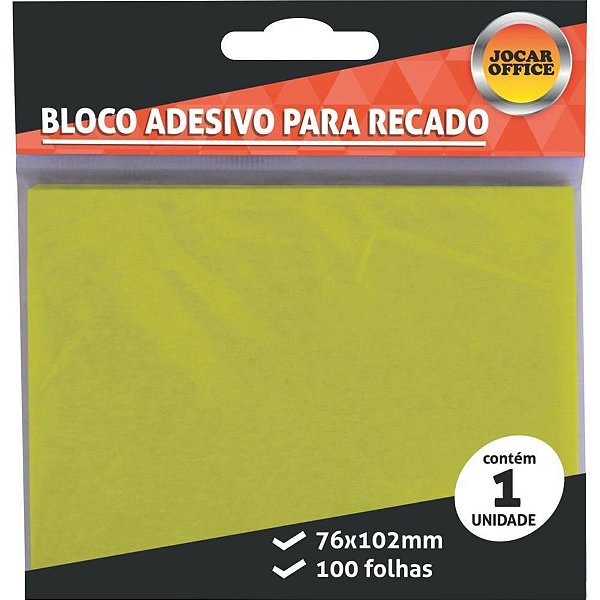 Bloco de recado autoadesivo jocar amarelo 76x102 100fls. - leonora (cx.c/24)